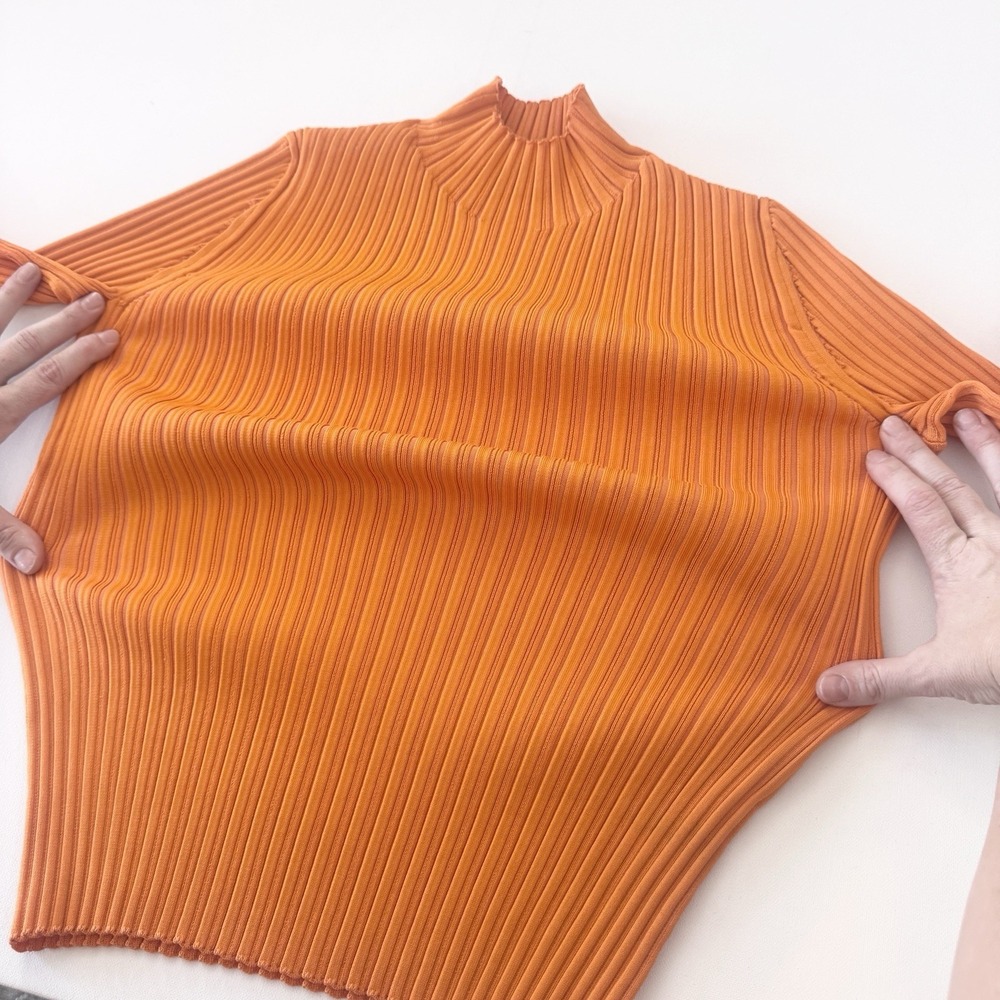 Acne Studios Ribbed Cotton Blend Turtleneck Sweater Knit Medium Orange Bodycon - Picture 9 of 10